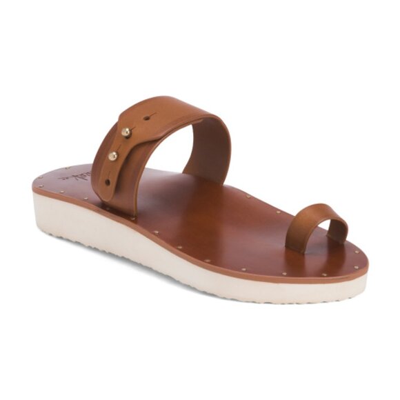 NEW BEEK Cognac Leather Whistler Toe Ring Sandals Cognac for women 257 5T2 - Picture 3 of 5